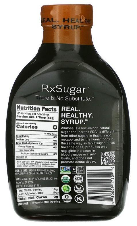 RxSugar, Organic Allulose, Keto Certified Pancake Syrup, Maple , 475 g - Mom it KeTo Go