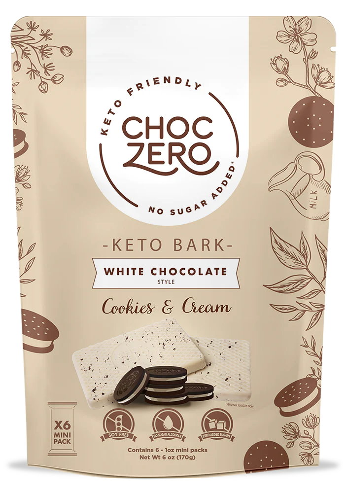 ChocZero, White Chocolate, Cookies & Cream, No Sugar Added, 6 Bars, 1 oz Each - Mom it KeTo Go