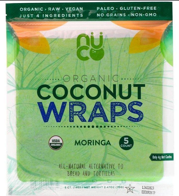 NUCO, Organic Coconut Pale Wraps, Moringa, 5 Wraps (14 g) Each - Mom it KeTo Go