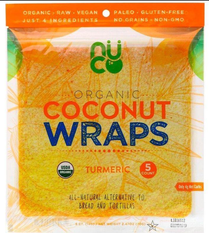 NUCO, Organic Coconut Paleo Wraps, Turmeric, 5 Wraps (14 g) Each - Mom it KeTo Go
