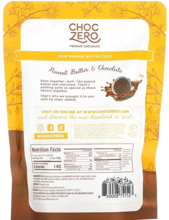 ChocZero, Milk Chocolate Peanut Butter Cups, Sugar Free, 6 Pieces, 3 oz each - Mom it KeTo Go By Safa’