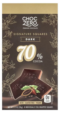 ChocZero, Signature Squares, 70% Cocoa, Dark, Vegan, Keto friendly, and gluten free, 8 Individually Foil Wrapped Squares, 90 g - Mom it KeTo Go By Safa’