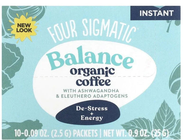 Four Sigmatic, Adaptogens Organic Instant Coffee Mix with Ashwagandha & Eleuthero, Balance, Medium Roast, 10 Packets, 2.5 g Each