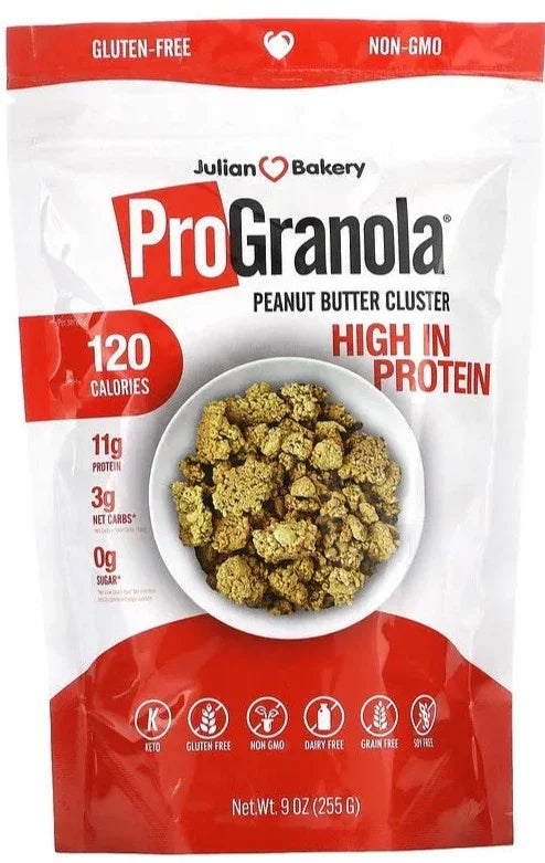 Julian Bakery, ProGranola, Keto, Gluten Free, High in Protein, Peanut Butter Cluster, (255 g)
