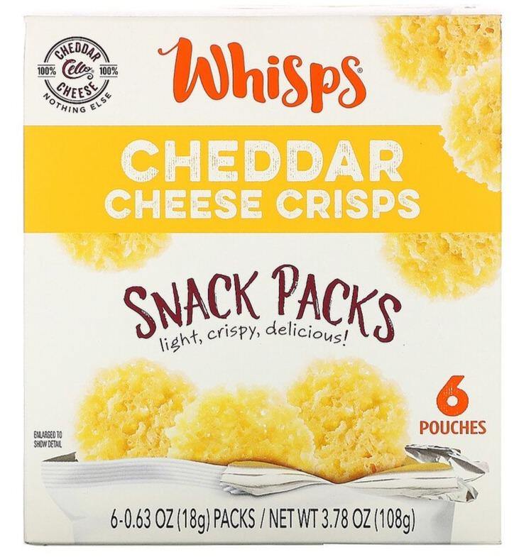 Whisps, Cheddar Cheese Crisps, Snack Packs, 6 Pouches, 18 g each - Mom it KeTo Go