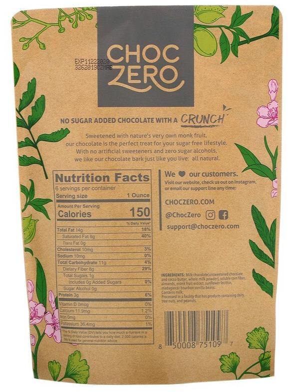 ChocZero, Milk Chocolate, Almonds, No Sugar Added, 6 Bars, 1 oz Each - Mom it KeTo Go