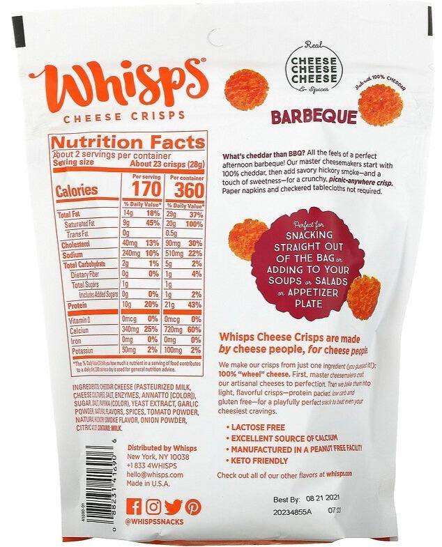 Whisps, Barbeque Cheese Crisps, 60 g - Mom it KeTo Go