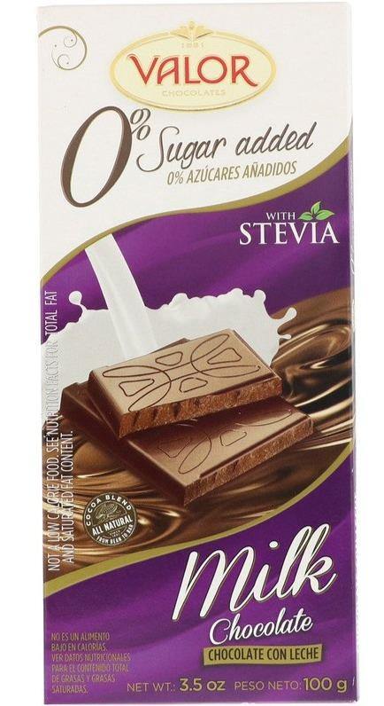 Valor, Milk Chocolate Bar with Stevia, 0% Sugar Added, 100 g - Mom it KeTo Go
