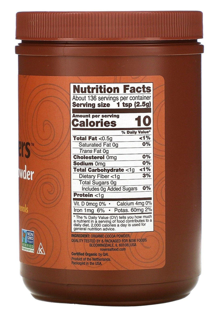 Now Foods, Real Food, Cocoa Lovers, Organic Cocoa Powder, 340 g - Mom it KeTo Go