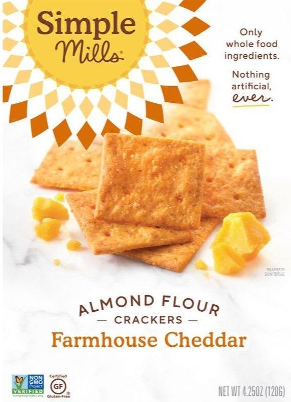 Simple Mills, Naturally Gluten-Free, Almond Flour Crackers, Farmhouse Cheddar, 120 g - Mom it KeTo Go