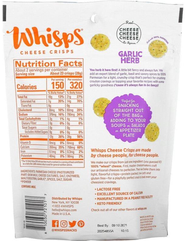 Whisps, Garlic Herb Cheese Crisps, 60 g - Mom it KeTo Go