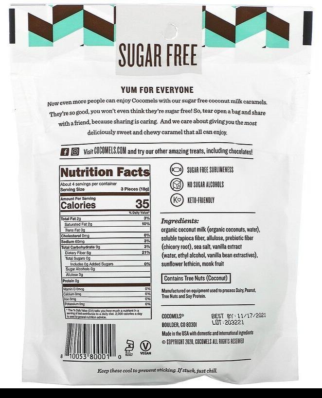 Cocomels, Coconut Milk Caramels, Sugar Free, Sea Salt, 78 g - Mom it KeTo Go