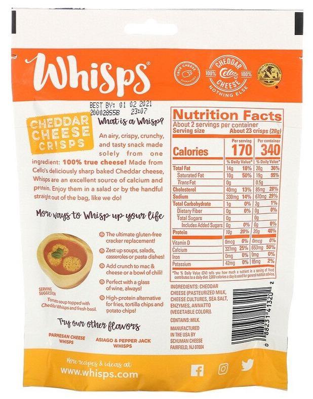 Whisps, Cheddar Cheese Crisps, 60 g - Mom it KeTo Go