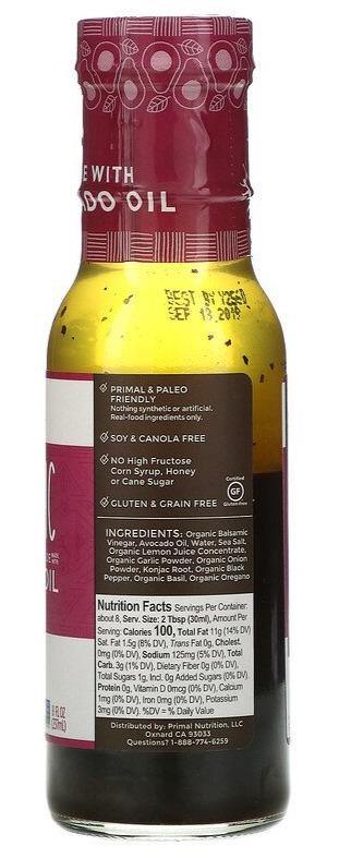 Primal Kitchen, Balsamic Vinaigrette & Marinade, Made with Avocado Oil, 237 ml - Mom it KeTo Go