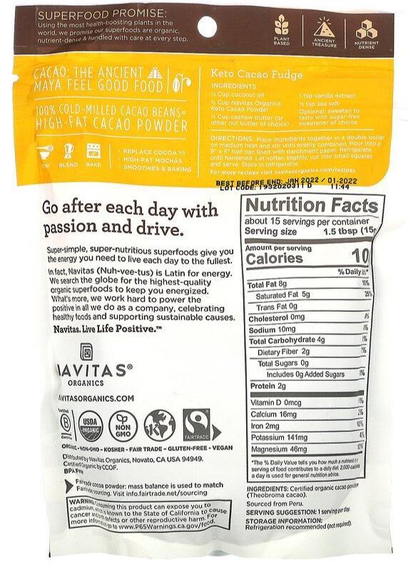Navitas Organics, Organic Keto Cacao Powder, 227 g - Mom it KeTo Go