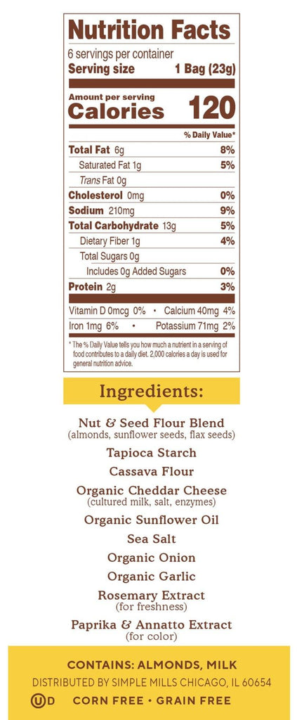 Simple Mills, Naturally Gluten-Free, Almond Flour Crackers, Farmhouse Cheddar, 6 Packs, 23 g Each - Mom it KeTo Go