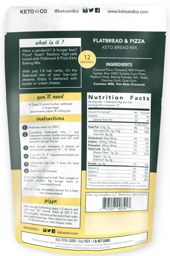 Keto and Co, Flatbread & Pizza, Keto Bread Mix, 190g - Mom it KeTo Go
