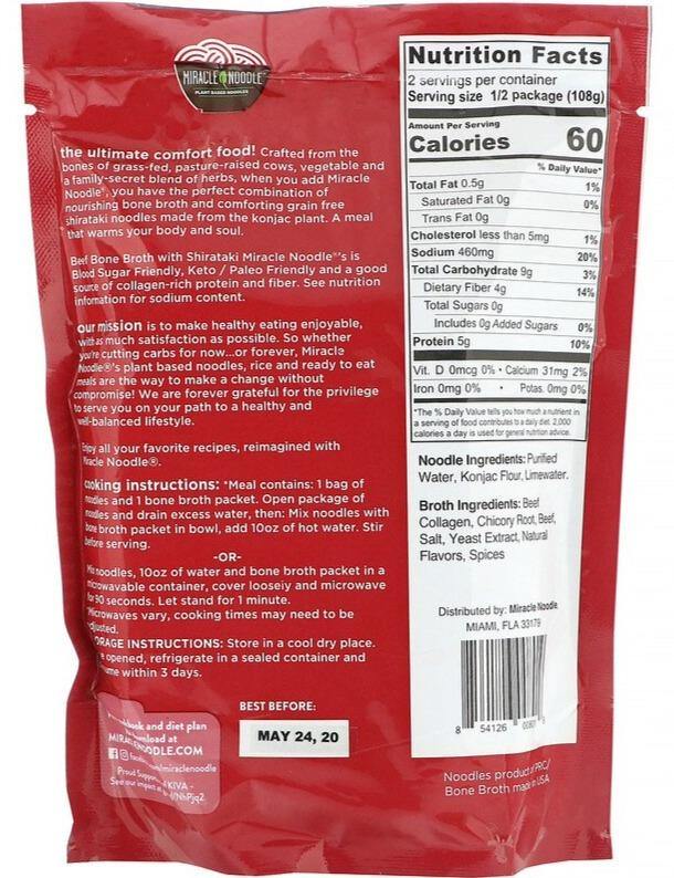 Miracle Noodle, Bone Broth Noodle Paleo & Keto Soup, Beef, 215 g - Mom it KeTo Go