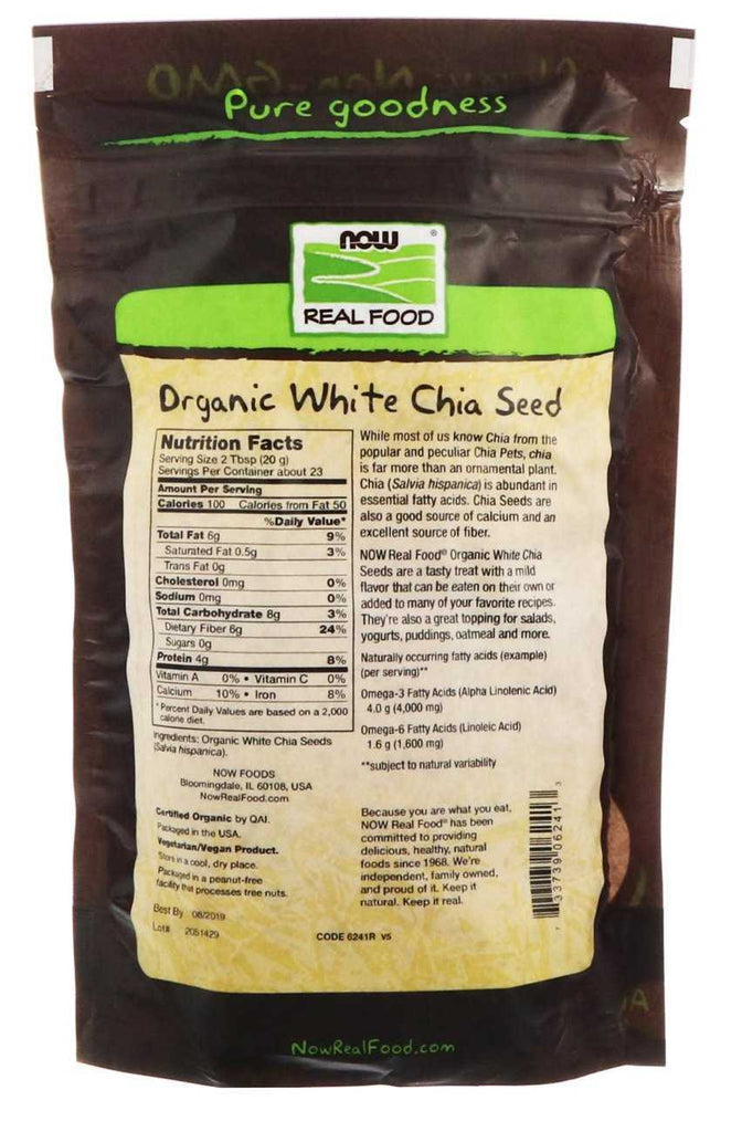 Now Foods, Real Food, Organic White Chia Seed (454 g) - Mom it KeTo Go