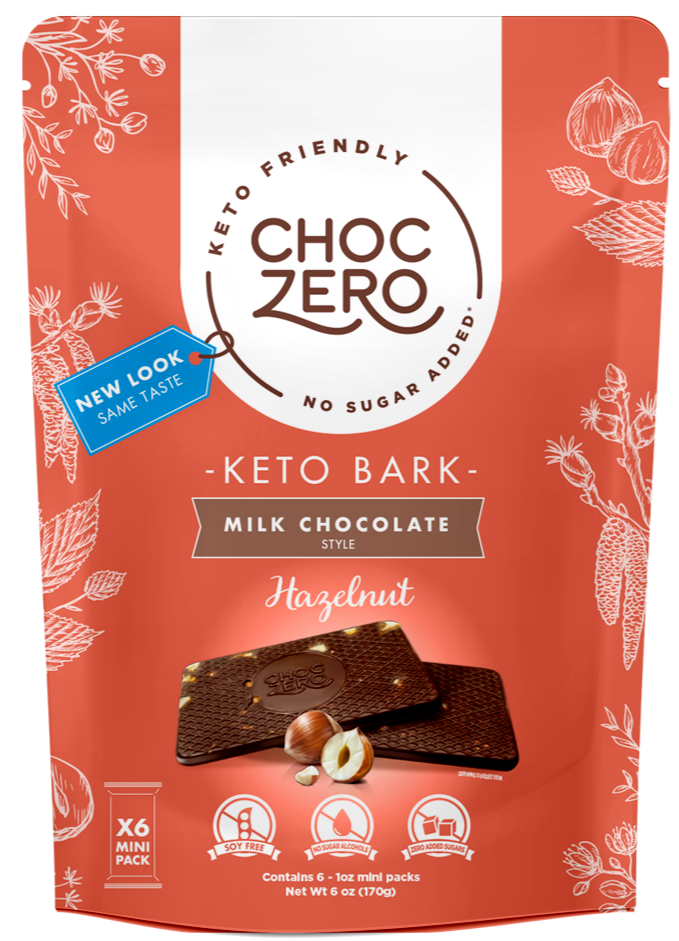 ChocZero, Milk Chocolate, Hazelnuts, No Sugar Added, 6 Bars, 1 oz Each - Mom it KeTo Go