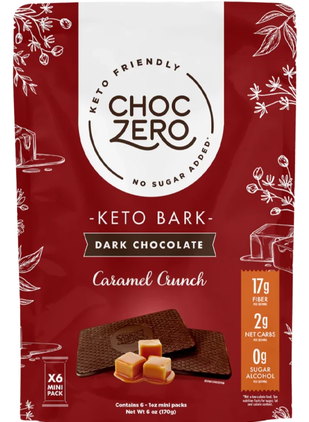 ChocZero, Dark Chocolate, Vegan Caramel Crunch, No Sugar Added, 6 Bars, 1 oz Each - Mom it KeTo Go