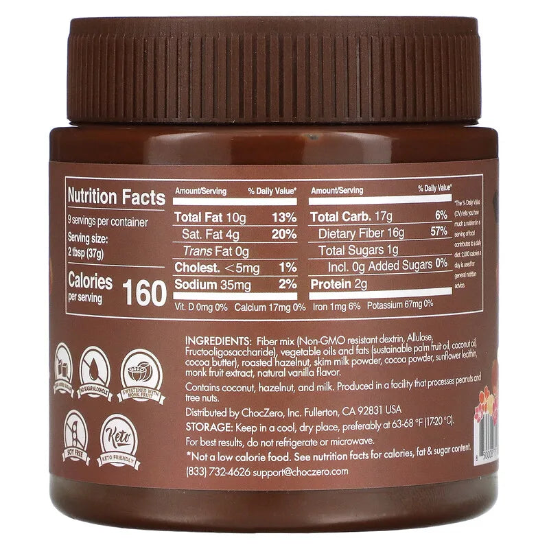 ChocZero, Keto Spread, Chocolate Hazelnut, 340 g - Mom it KeTo Go