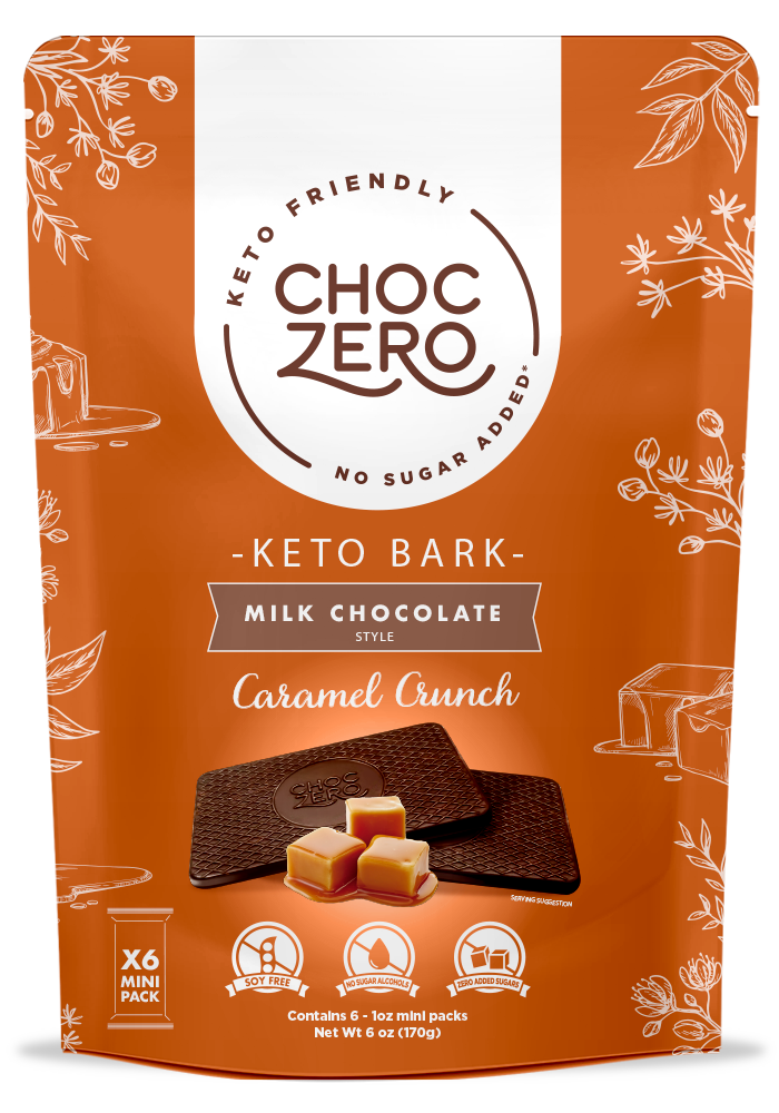 ChocZero, Milk Chocolate, Caramel Crunch, No Sugar Added, 6 Bars, 1 oz Each - Mom it KeTo Go
