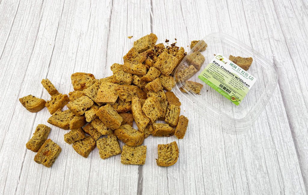 Keto Garlic Croutons - 75g - خبز كيتو توست مع الثوم محمص يحتوي على الجلوتين - Mom it KeTo Go