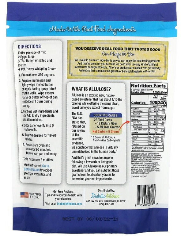 Diabetic Kitchen, Sugar Free Blueberry Muffin Mix, 203 g - Mom it KeTo Go
