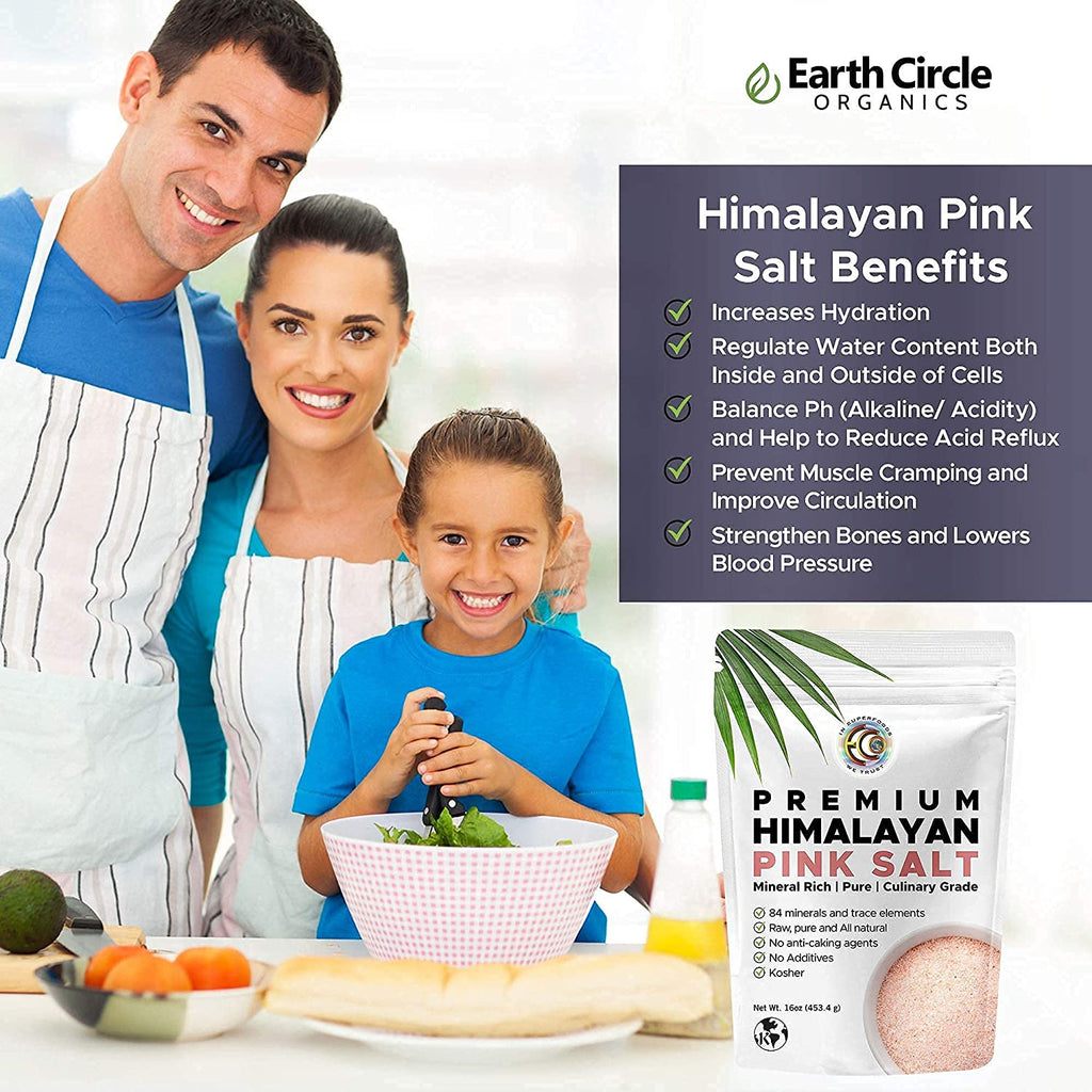 Earth Circle Organics, Premium Himalayan Pink Salt Crystals, Fine Grain, 454 g - Mom it KeTo Go