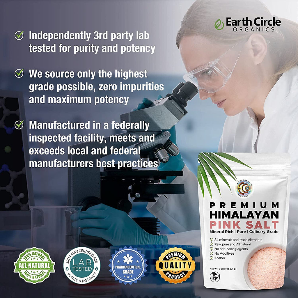 Earth Circle Organics, Premium Himalayan Pink Salt Crystals, Fine Grain, 454 g - Mom it KeTo Go