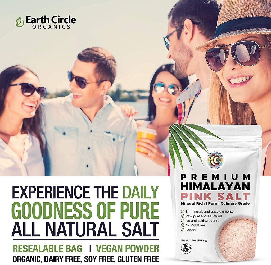 Earth Circle Organics, Premium Himalayan Pink Salt Crystals, Fine Grain, 454 g - Mom it KeTo Go