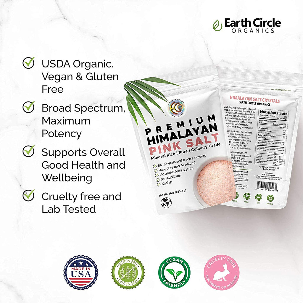 Earth Circle Organics, Premium Himalayan Pink Salt Crystals, Fine Grain, 454 g - Mom it KeTo Go