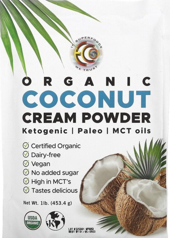 Earth Circle Organics, KETO, Organic Coconut Cream Powder, 453.4 g - Mom it KeTo Go