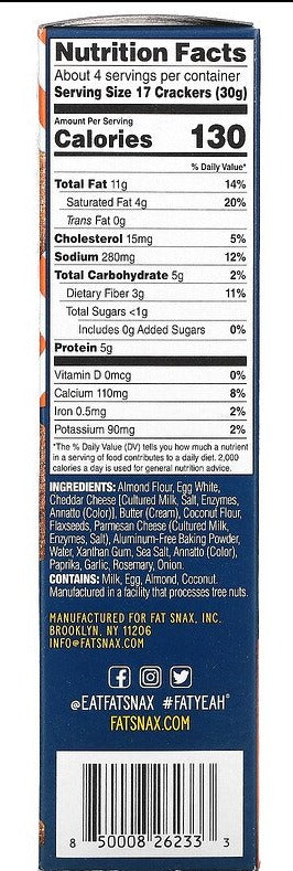 Fat Snax, Almond Flour Crackers, Cheddar Cheese, 120.5 g - Mom it KeTo Go