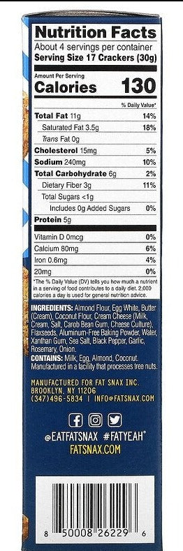 Fat Snax, Almond Flour Crackers, Original Sea Salt, 120.5 g - Mom it KeTo Go