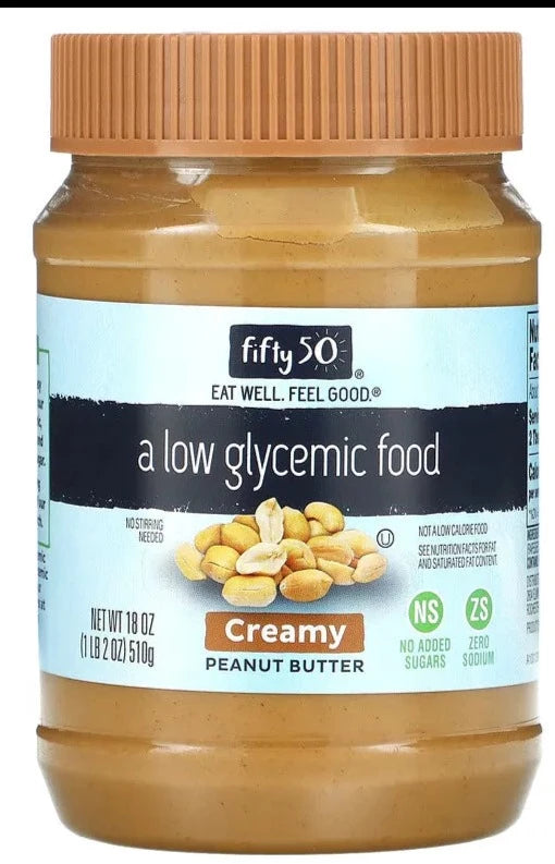 Fifty 50, Low Glycemic, No Sugar, Zero Sodium, Peanut Butter, Creamy, 510 g - Mom it KeTo Go