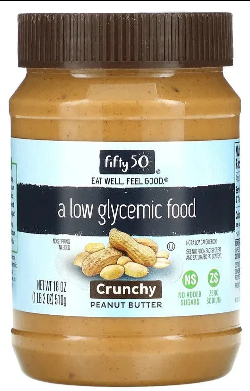 Fifty 50, Low Glycemic, No Sugar, Zero Sodium, Peanut Butter, Crunchy, 510 g - Mom it KeTo Go