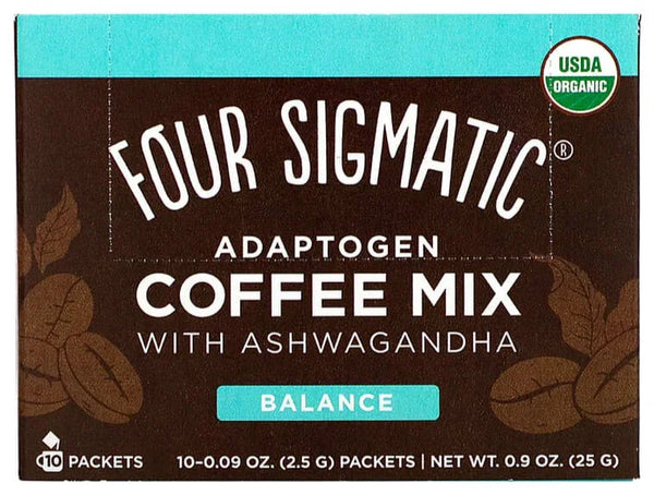 Four Sigmatic, Adaptogen Keto Coffee Mix with Ashwagandha, Balance, Medium Roast, 10 Packets, 2.5 g Each - Mom it KeTo Go