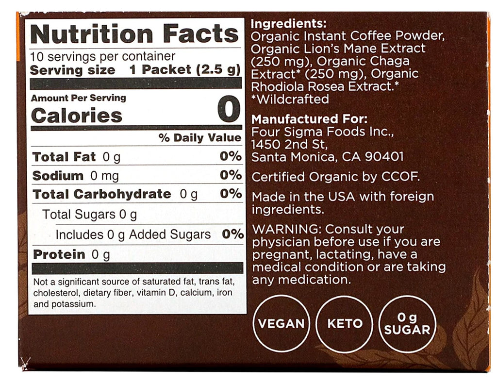 Four Sigmatic, Mushroom Keto Coffee Mix with Lion's Mane, Think, 10 Packets, 2.5 g Each - Mom it KeTo Go