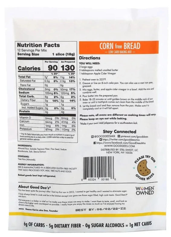 Good Dee's, KETO, Gluten Free, Grain Free, Sugar Free, Low Carb Baking Mix, Corn Free Bread, 211g - Mom it KeTo Go