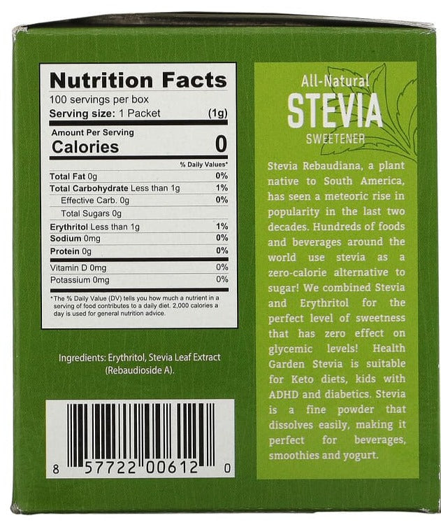 Health Garden, All-Natural Stevia Sweetener, 100 Packets, 1 g Each - Mom it KeTo Go