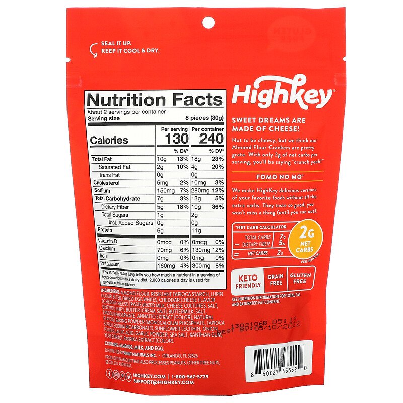 HighKey, Almond Flour Crackers, Cheddar, 56.6 g - Mom it KeTo Go