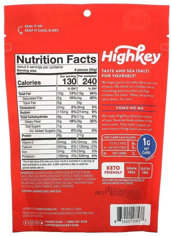 HighKey, Almond Flour Crackers, Sea Salt, 56.6 g - Mom it KeTo Go