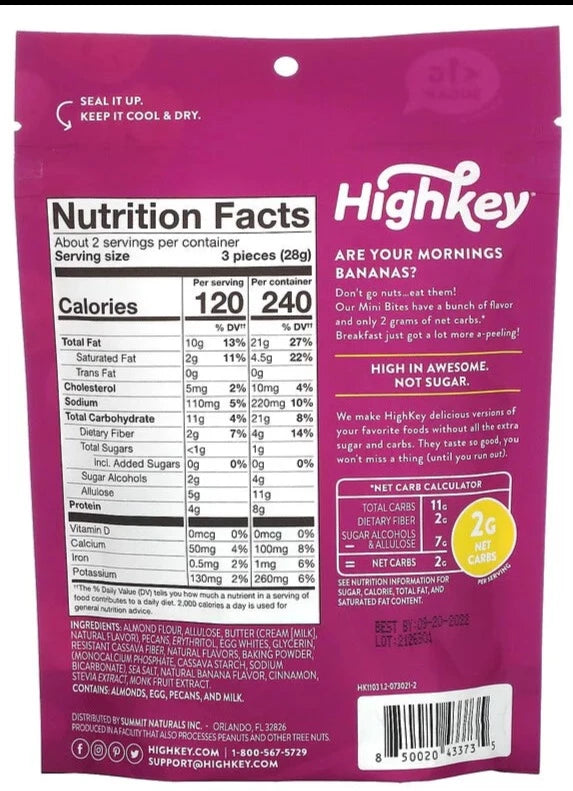 HighKey, Mini Bites, Keto, Gluten Free, Banana Nut Muffin, 57 g - Mom it KeTo Go