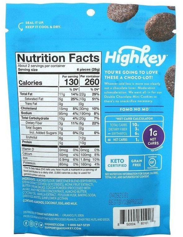 HighKey, Keto Mini Cookies, Double Chocolate Brownie 56.6 g - Mom it KeTo Go
