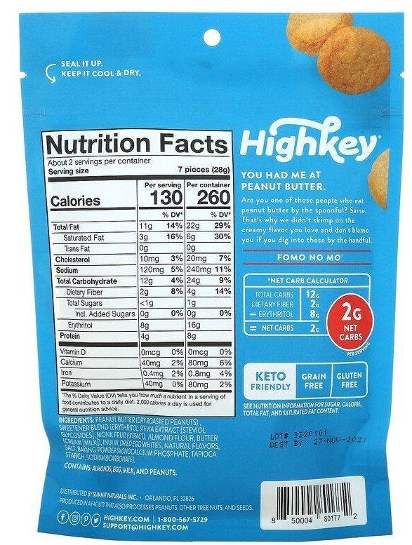HighKey, Keto Mini Cookies, Peanut Butter 56.6 g - Mom it KeTo Go