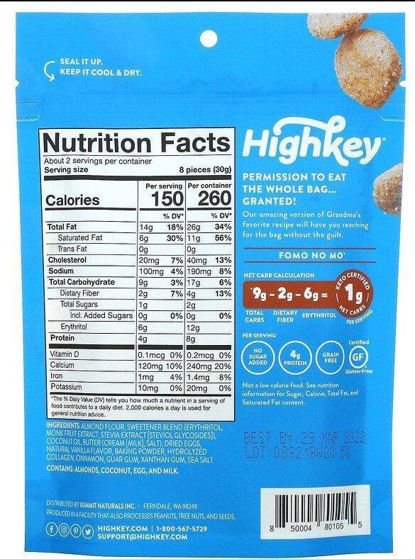 HighKey, Keto Mini Cookies, Snickerdoodle 56.6 g - Mom it KeTo Go