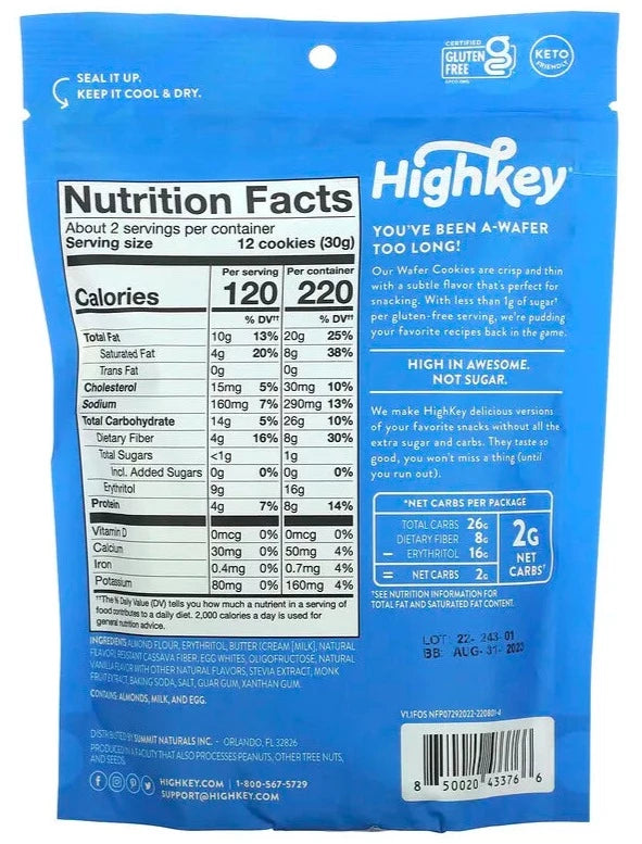 HighKey, Keto Wafers, Vanilla 56.6 g - Mom it KeTo Go