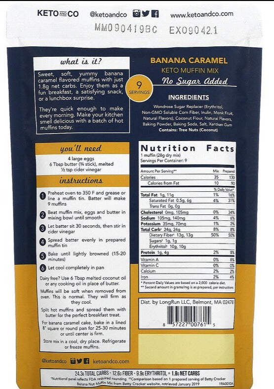 Keto and Co, Keto Muffin Mix, Banana Caramel, 251 g - Mom it KeTo Go
